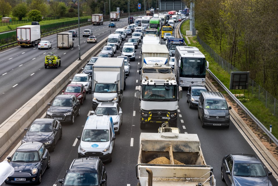 Traffic jam on a multi-lane highway.