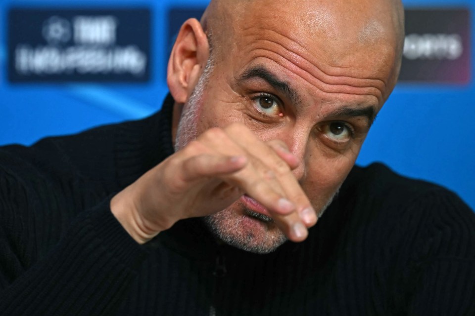 Pep Guardiola at a press conference.