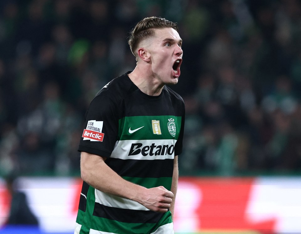 Viktor Gyokeres of Sporting CP celebrating after a soccer match.