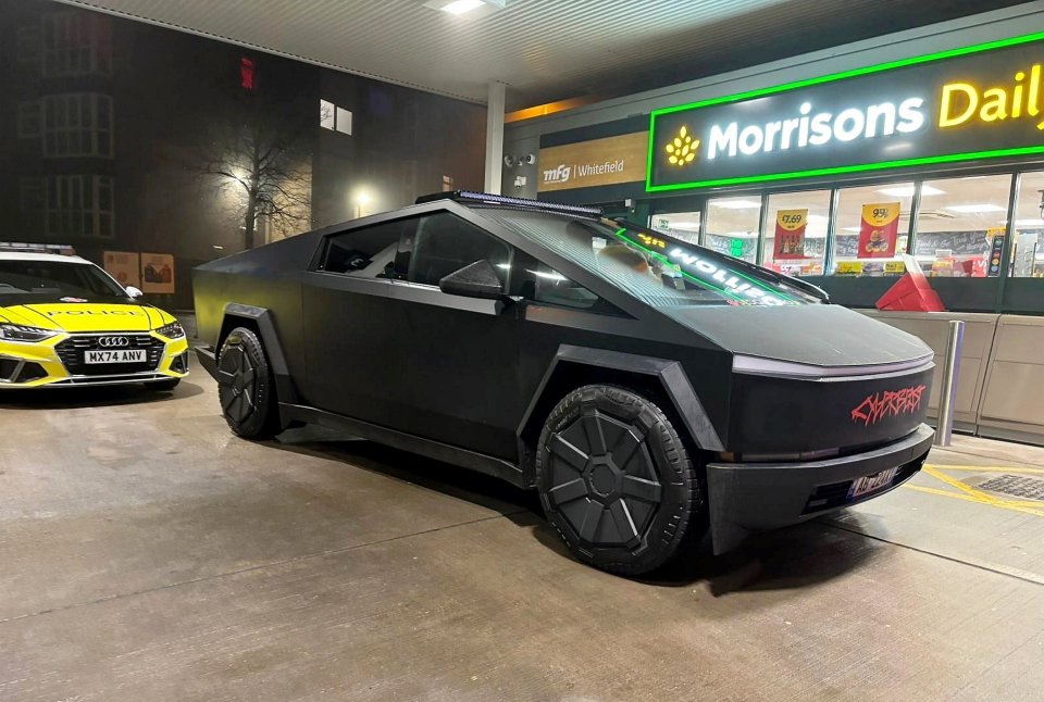 A black Tesla Cybertruck seized by police.