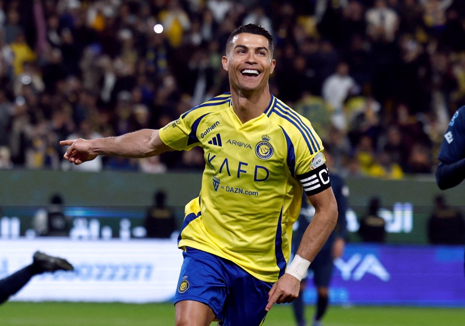 Cristiano Ronaldo celebrating a goal for Al Nassr.