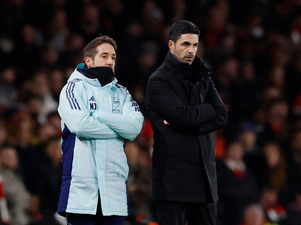 Mikel Arteta and Nicolas Jover, Arsenal coaches.