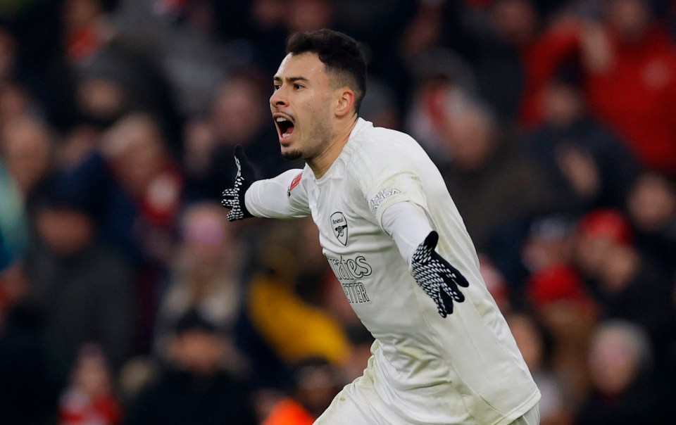 Arsenal's Gabriel Martinelli celebrates a goal.