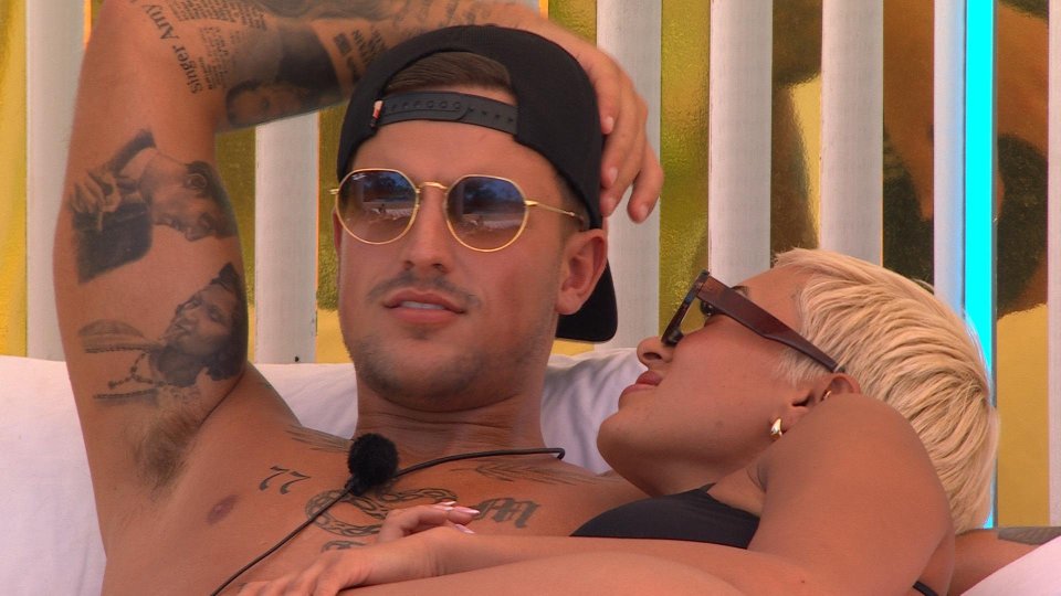 Luca Bish and Kazimir Crossley in a scene from Love Island: All Stars.