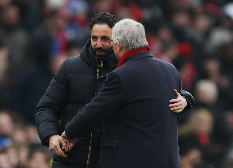 Alex Ferguson and Ruben Amorim at a Manchester United match.