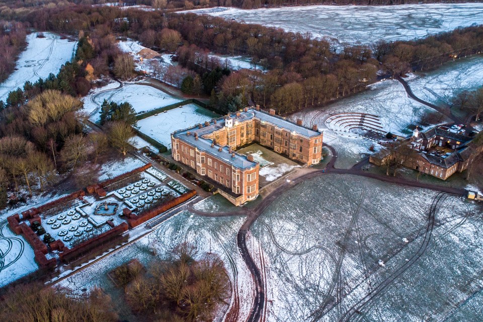 Temple Newsam house in Leeds is frozen over this morning