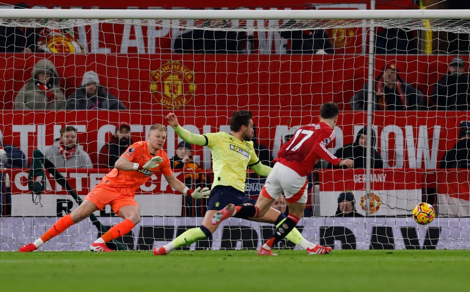 Manchester United's Alejandro Garnacho shoots at goal.