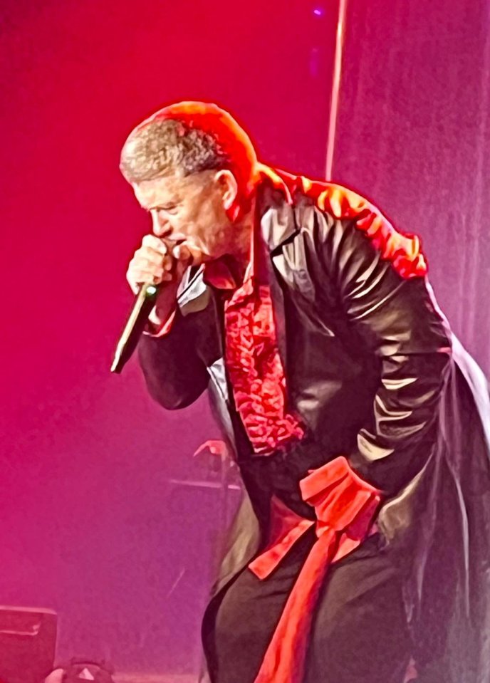 Meat Loaf tribute artist Peter Young performing on stage.