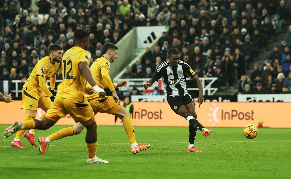 Alexander Isak of Newcastle United scoring a goal.