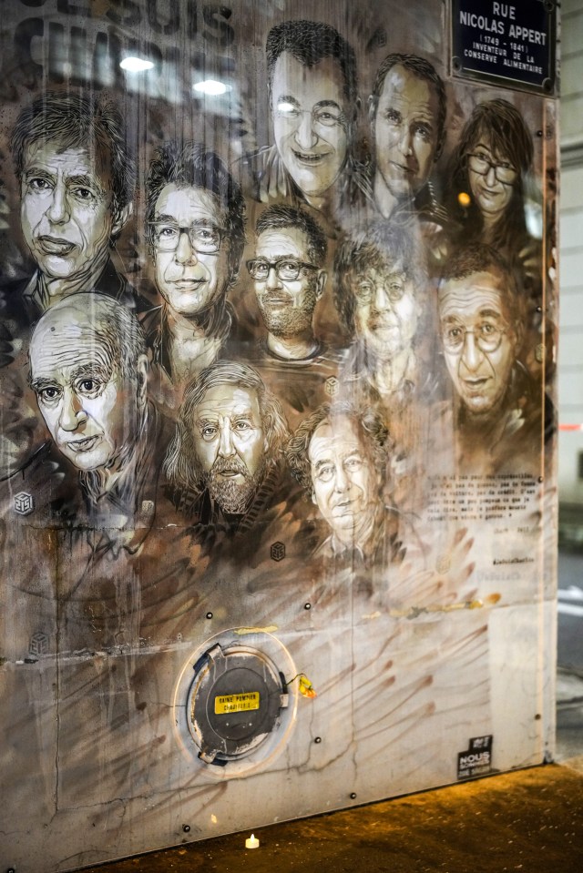 A mural, by artist Christian Guemy, dedicated to the staff of the Charlie Hebdo newspaper who were killed by terrorist gunmen in January 2015