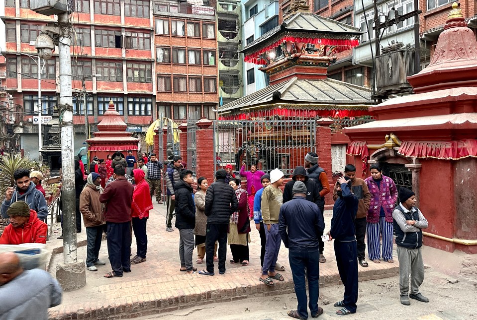 People gather in Kathmandu, Nepal after the quake was felt across the border