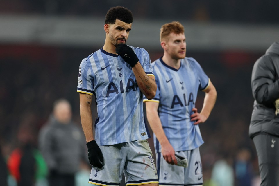 Dominic Solanke of Tottenham Hotspur looking dejected after a match.