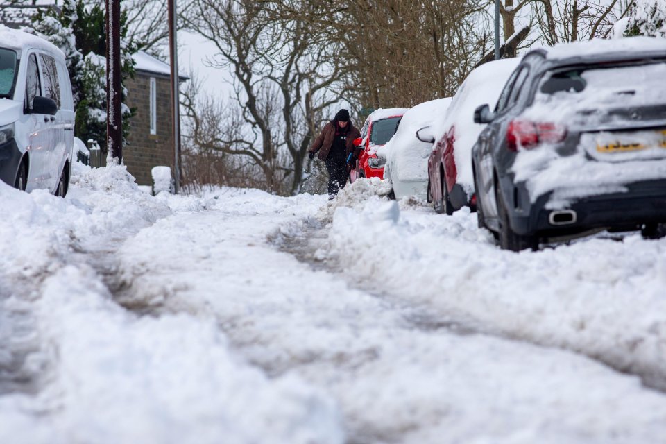 Person clearing snow from a snow-covered street.