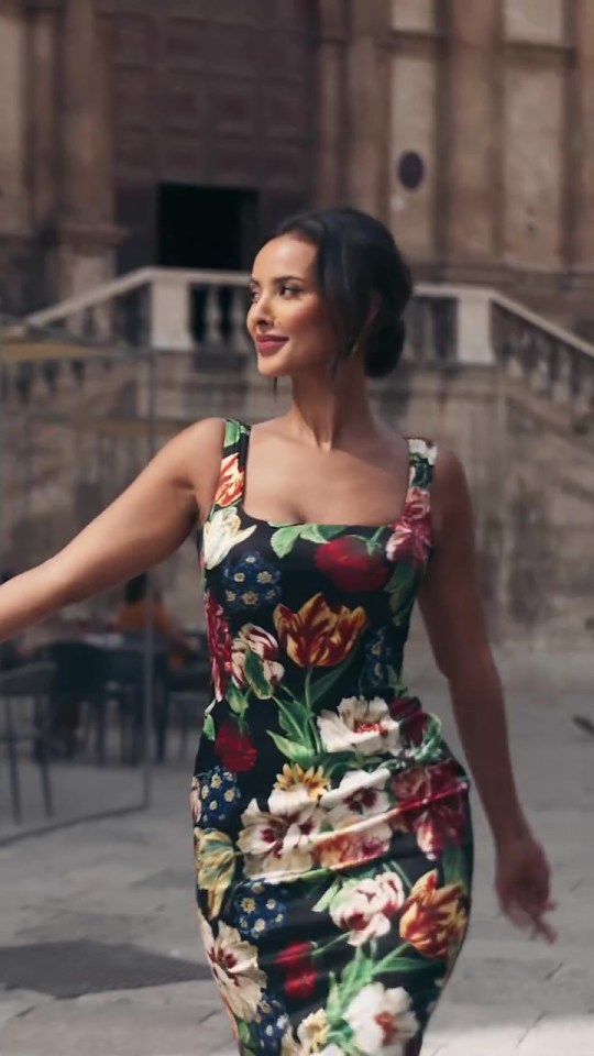 Maya Jama in a Dolce & Gabbana floral dress.