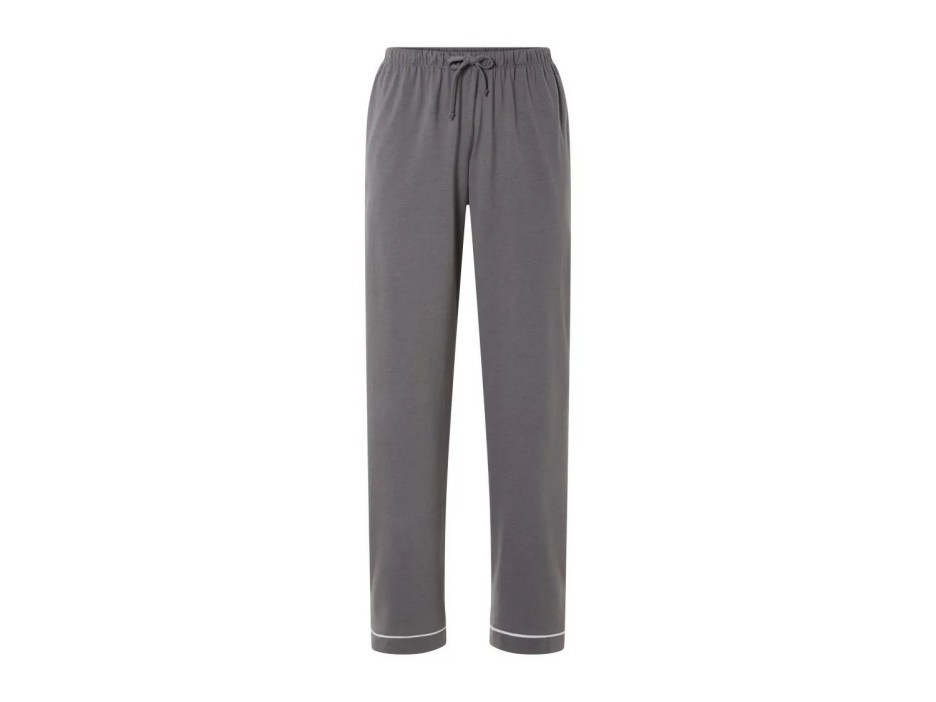 Grey pajama pants with white piping.