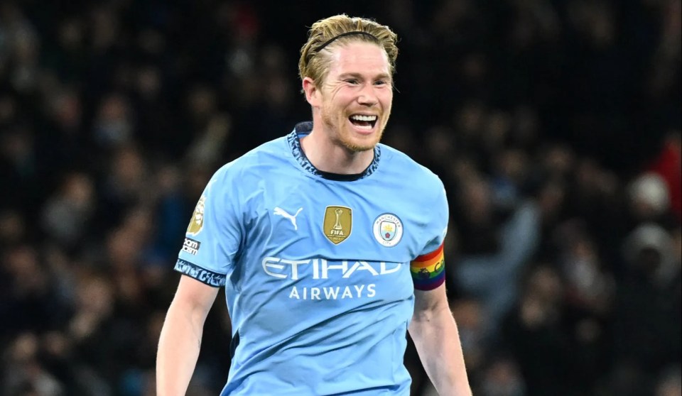 Kevin De Bruyne of Manchester City celebrating a goal.