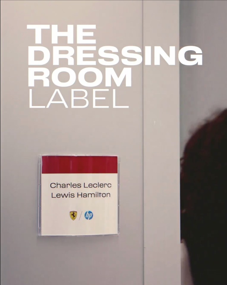 Dressing room label for Charles Leclerc and Lewis Hamilton.