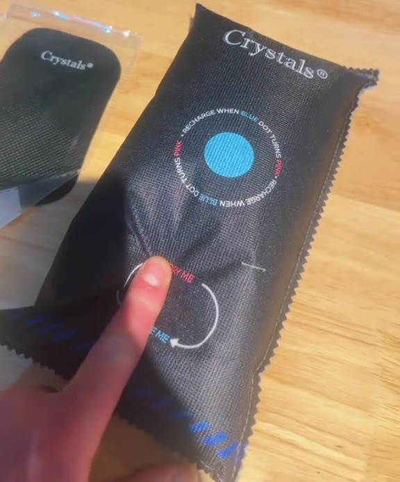 Crystals® rechargeable odor absorber pouch.