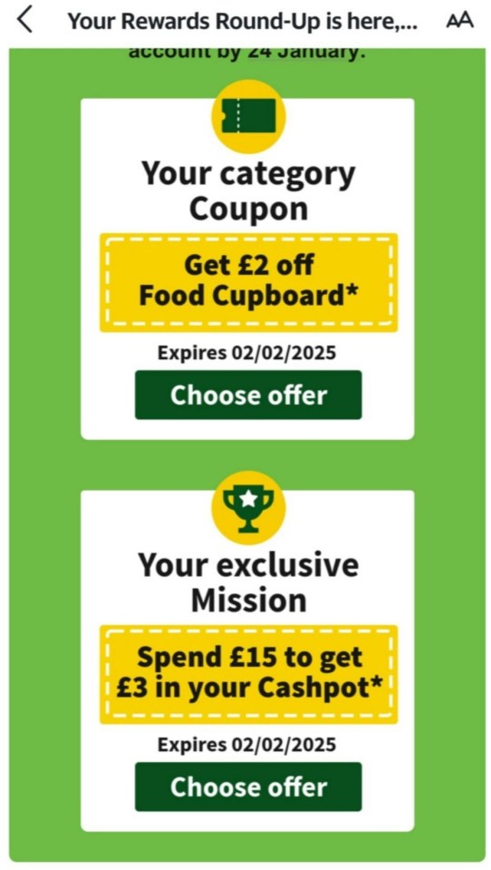 Rewards round-up offers: £2 off Food Cupboard, and £3 in Cashpot for spending £15.