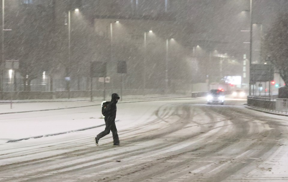 Heavy snow in Hulme, Manchester, early on Tuesday morning