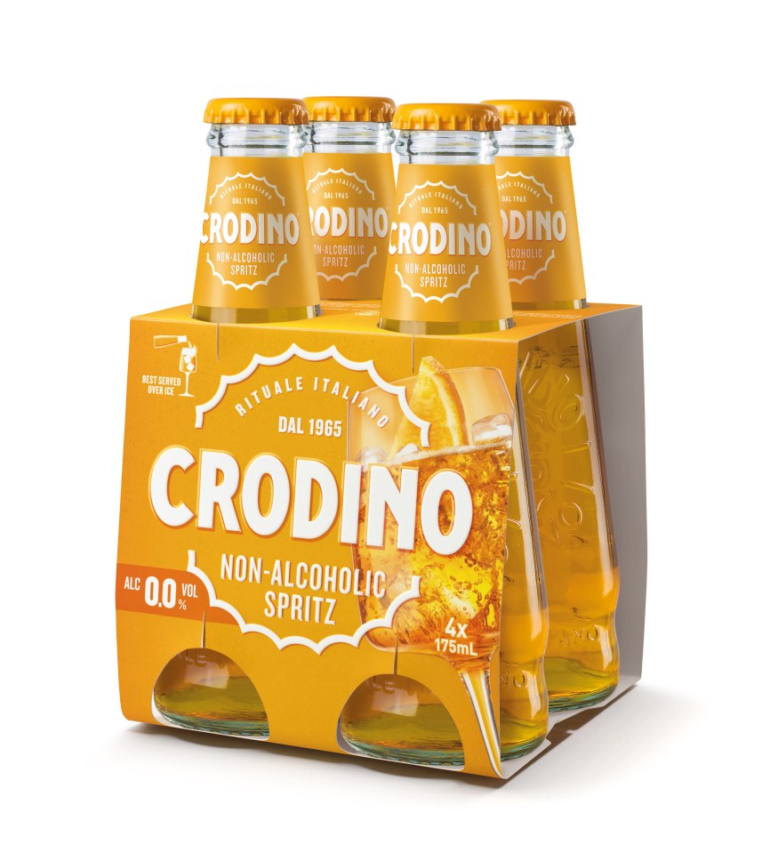 Four bottles of Crodino non-alcoholic spritz.