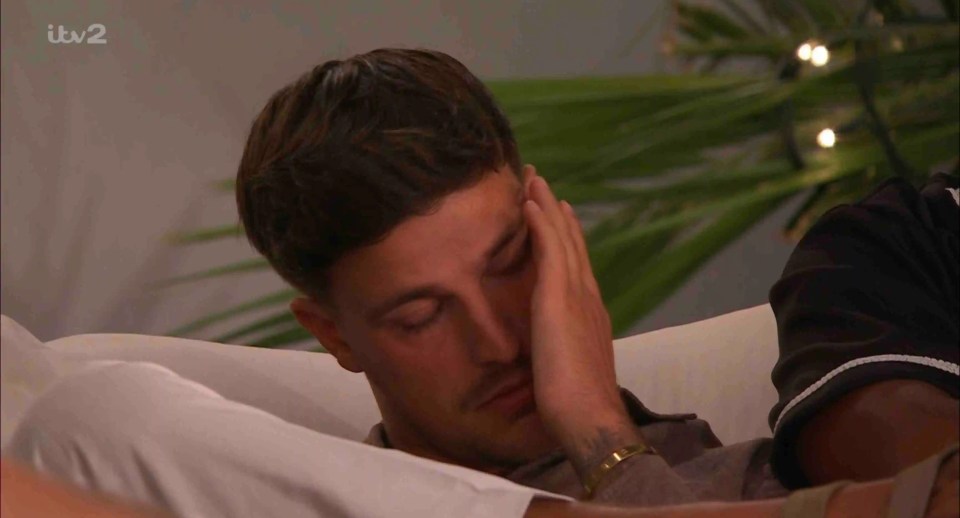 Luca Bish crying on Love Island.