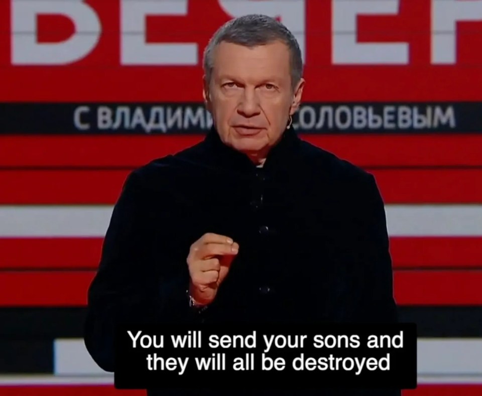 Vladimir Solovyov on Russian television threatening British mothers.