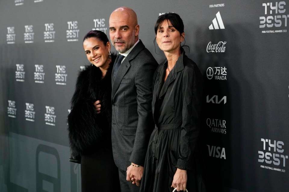 Pep Guardiola with his wife and daughter at the Best FIFA Football Awards.