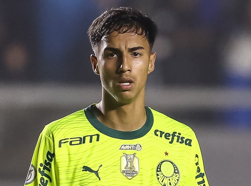 Vitor Reis of Palmeiras during a soccer match.