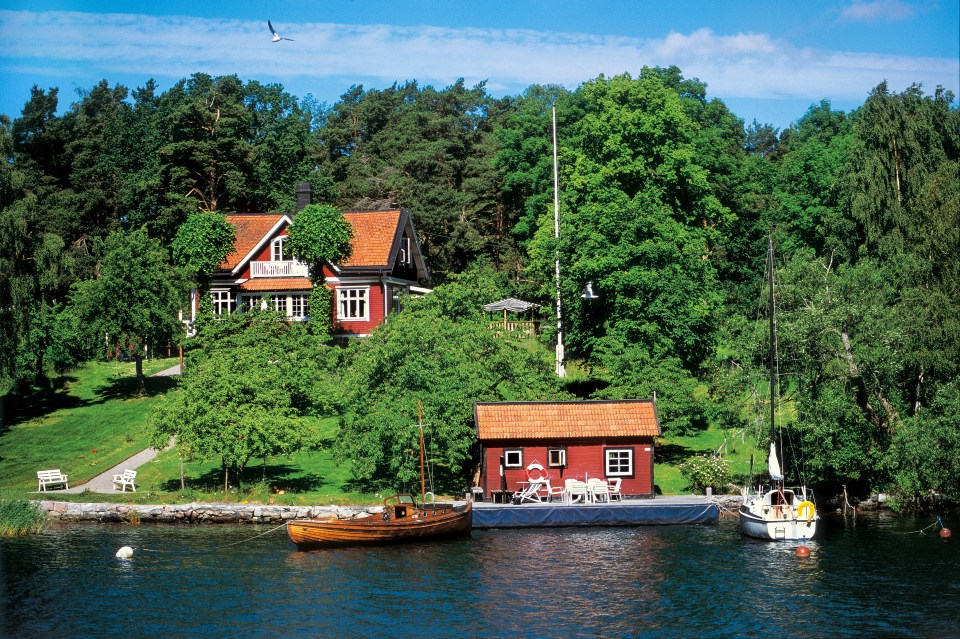 Red house and boathouse on the Stockholm Archipelago.