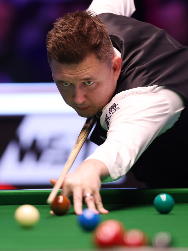 LONDON, ENGLAND - JANUARY 18: Kyren Wilson of England plays a shot during his Semi final match against Judd Trump of England  on day seven of the Johnstone's Paint Masters 2025 at Alexandra Palace on January 18, 2025 in London, England. (Photo by Paul Harding/Getty Images)