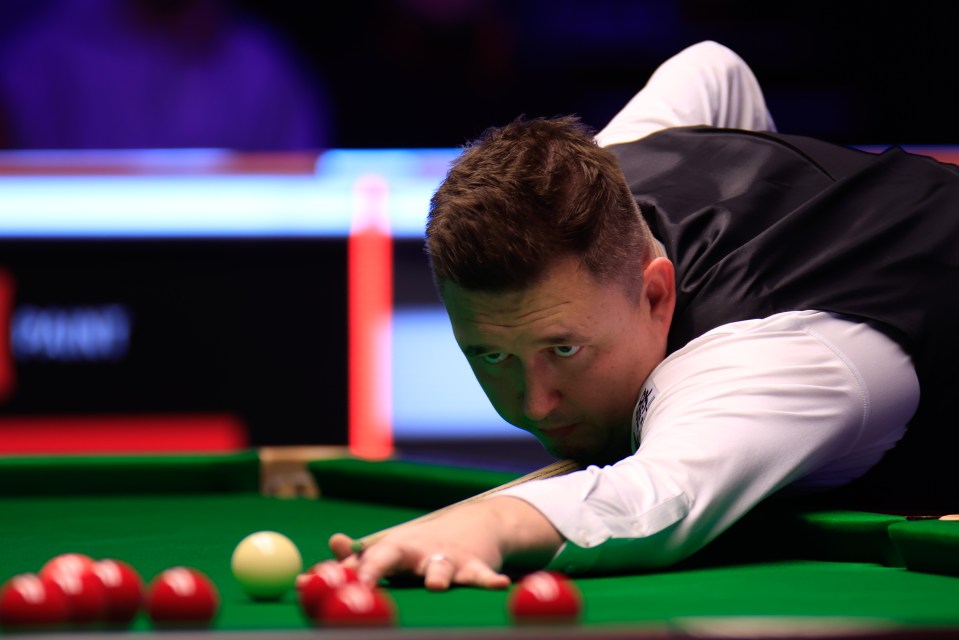 LONDON, ENGLAND - JANUARY 18: Kyren Wilson of England plays a shot in the Semifinal match against Judd Trump of England on day 7 of the 2025 Johnstone's Paint Masters at Alexandra Palace on January 18, 2025 in London, England. (Photo by Tai Chengzhe/VCG via Getty Images)