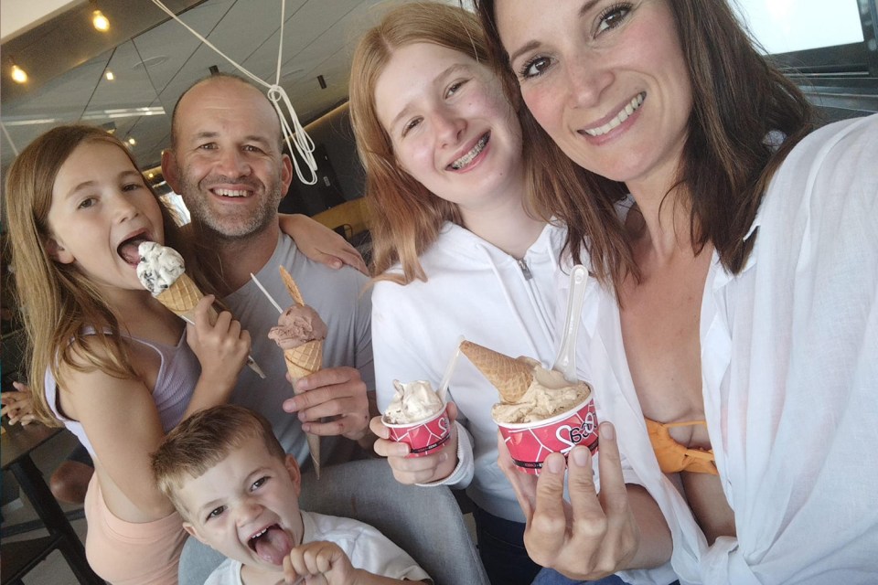 Family enjoying ice cream.