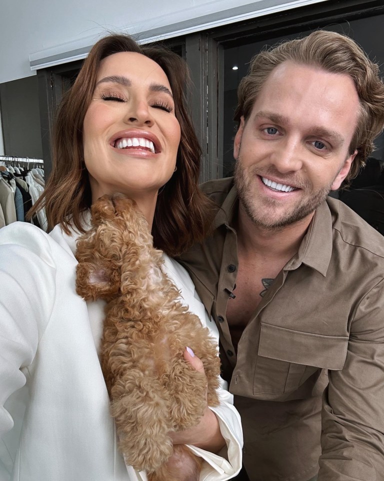 Ferne McCann and Lorri Haynes holding their dog.