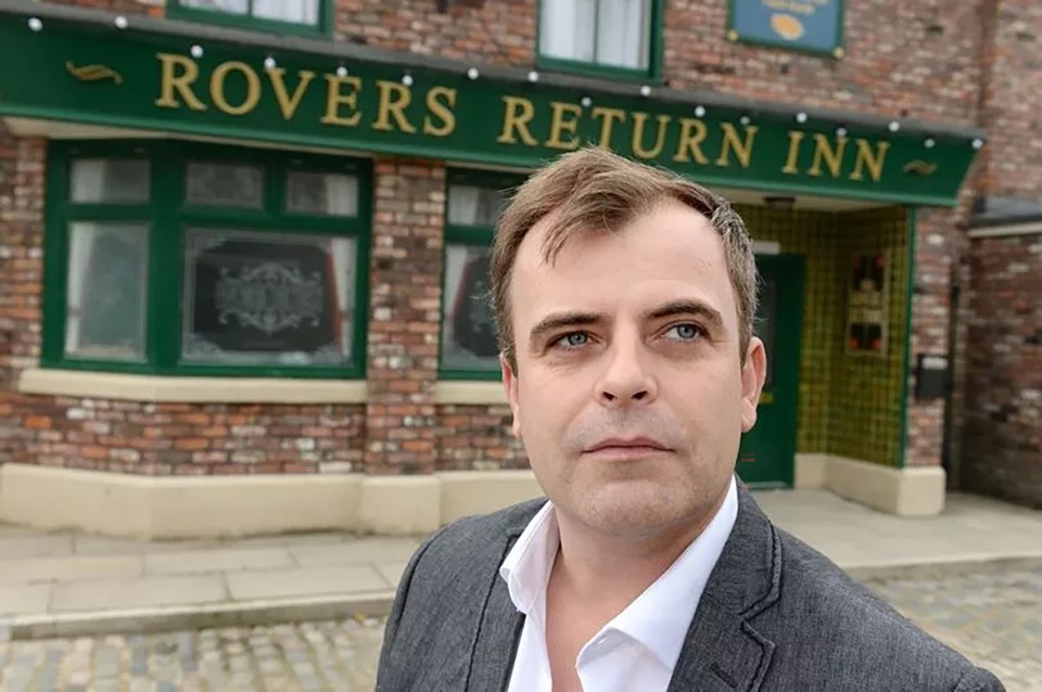 Simon Gregson in front of the Rovers Return Inn.