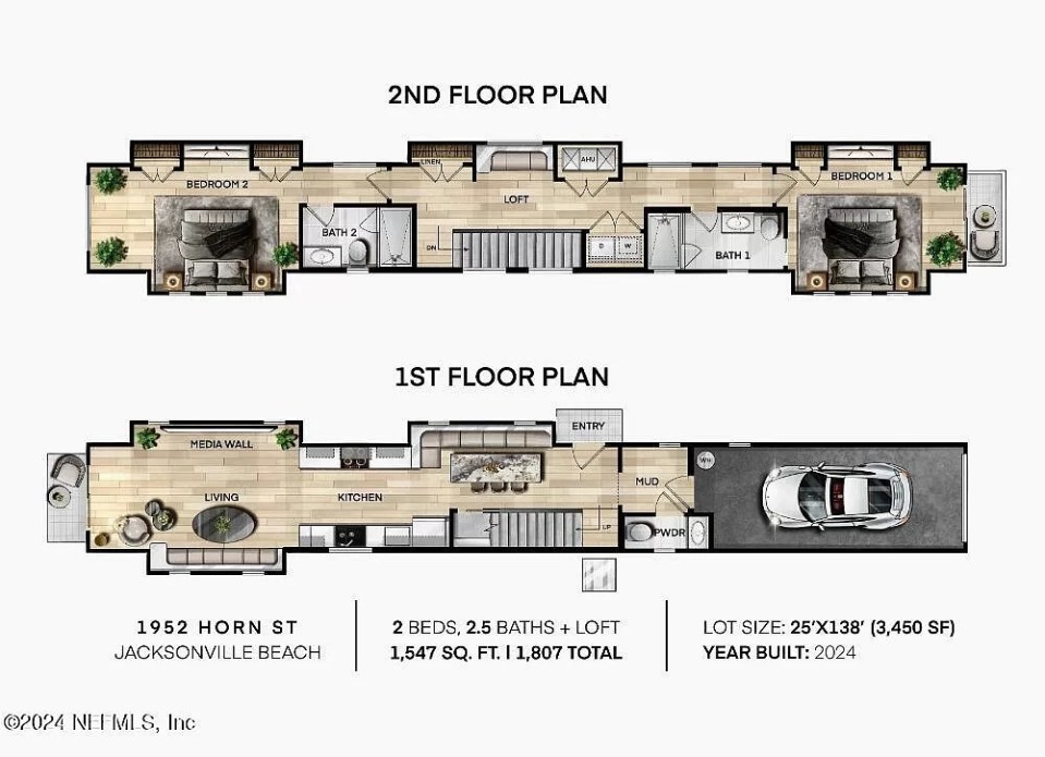 Illustration of a two-story house floor plan.