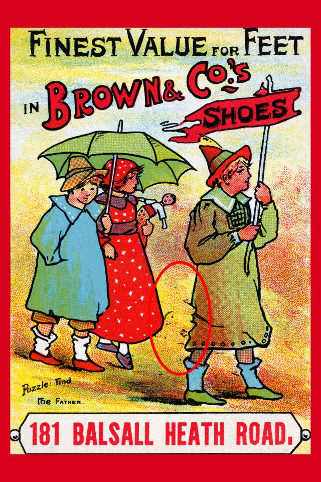 Advertisement for Brown & Co.'s shoes, featuring children with umbrellas.