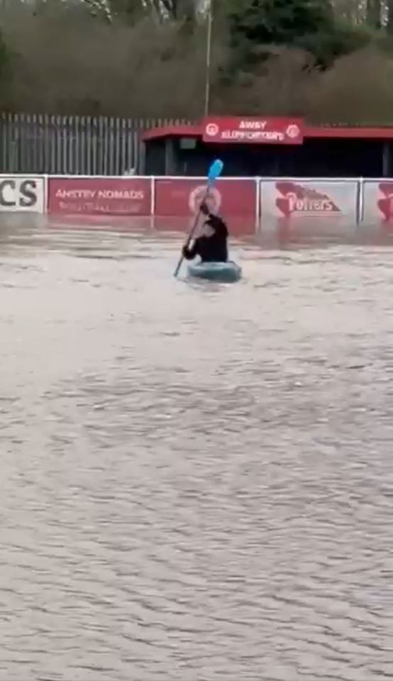 Non-league chairman Tony Blanchard kayaked his way through the club's pitch