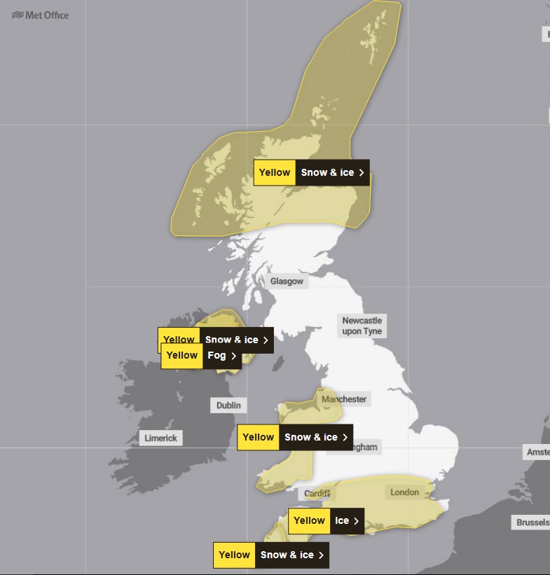 MET Weather Warning – Thursday 09-01-25 Credit: MET Office