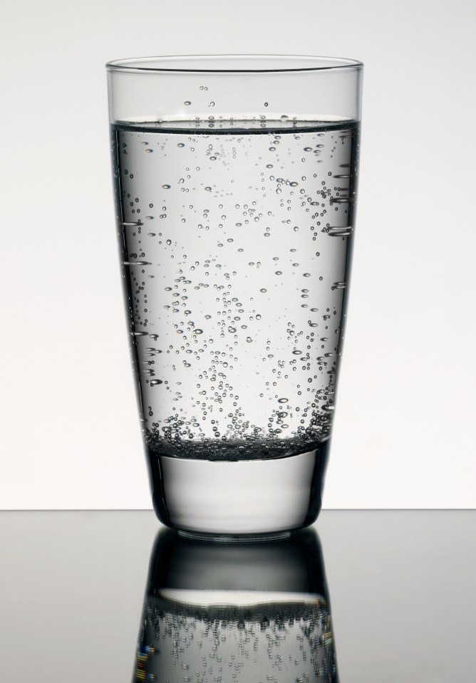 Glass of sparkling water.