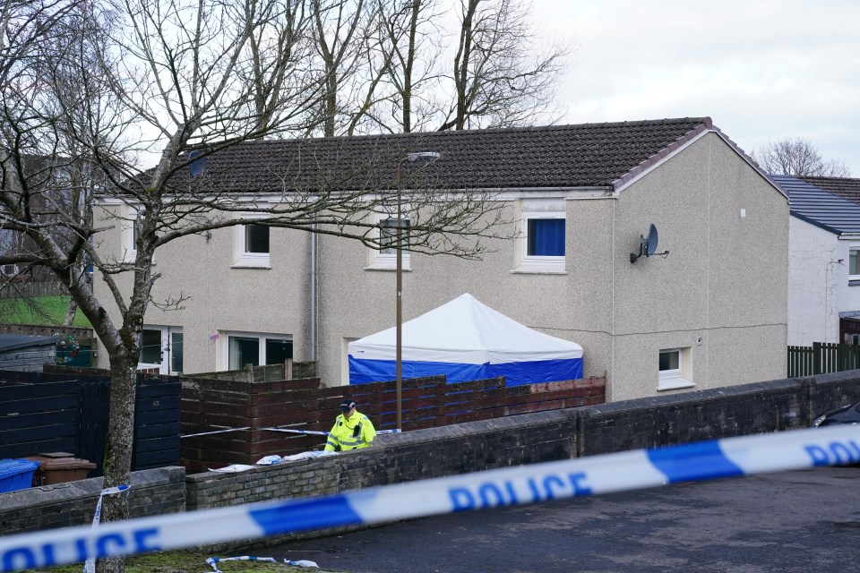 A police cordon at the scene on Harburn Drive, West Calder, after the deaths of a 36-year-old man and a six-year-old girl whose bodies were found at a property in West Lothian. Police said the deaths are being treated as unexplained and post-mortem examinations will take place in due course. Picture date: Tuesday January 21, 2025. PA Photo. See PA story POLICE WestCalder. Photo credit should read: Jane Barlow/PA Wire