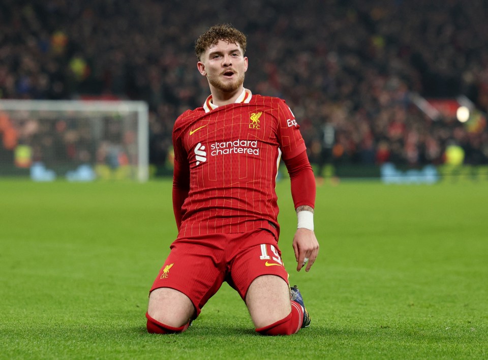 Soccer Football - Champions League - Liverpool v Lille - Anfield, Liverpool, Britain - January 21, 2025 Liverpool's Harvey Elliott celebrates scoring their second goal REUTERS/Phil Noble