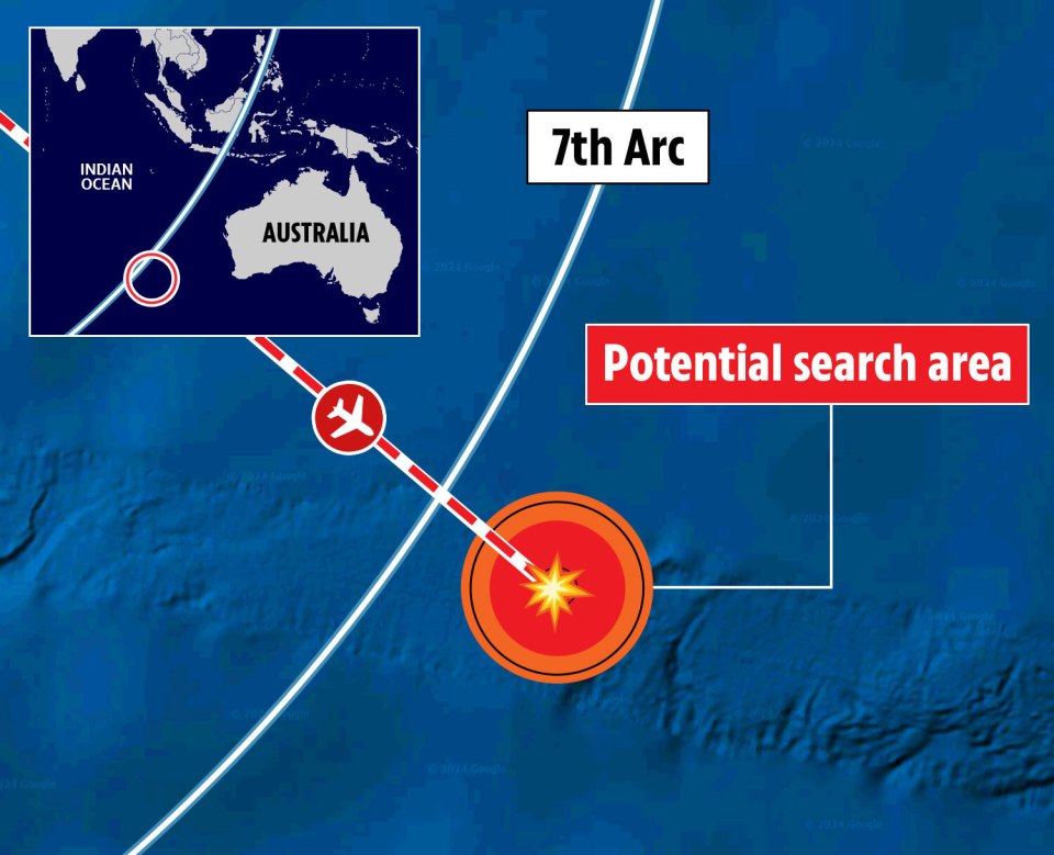 Illustration of MH370 potential search area.