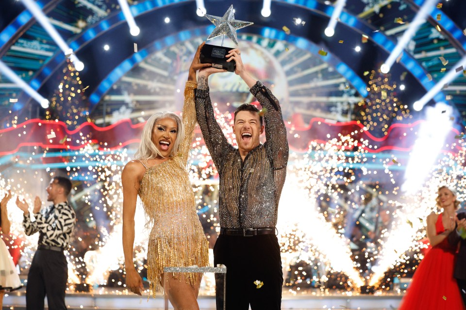 For use in UK, Ireland or Benelux countries only Undated BBC handout photo of Tayce (left) and Kai Widdrington, winners of the Strictly Come Dancing Christmas Special 2024. Issue date: Wednesday December 25, 2024. PA Photo. See PA story SHOWBIZ Strictly. Photo credit should read: Guy Levy/BBC/PA Wire NOTE TO EDITORS: Not for use more than 21 days after issue. You may use this picture without charge only for the purpose of publicising or reporting on current BBC programming, personnel or other BBC output or activity within 21 days of issue. Any use after that time MUST be cleared through BBC Picture Publicity. Please credit the image to the BBC and any named photographer or independent programme maker, as described in the caption.