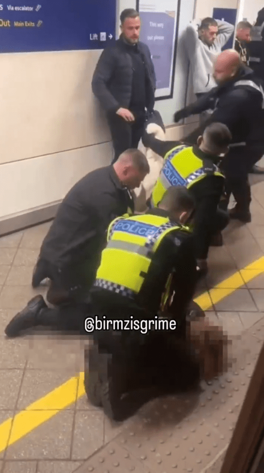 Police officers arresting a person on the ground.