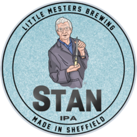 Illustration of Little Mesters Brewing's Stan IPA, featuring a man holding a knife.