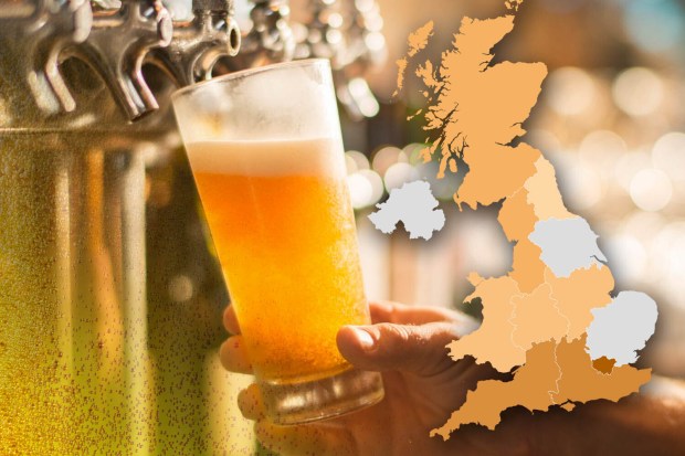 Pint of beer being poured, with a map of the UK overlaid.