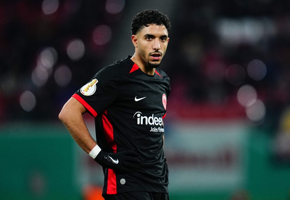 Omar Marmoush of Eintracht Frankfurt at a soccer match.