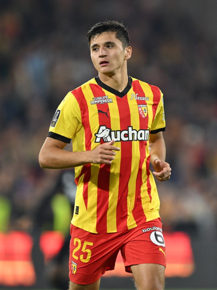 Abdukodir Khusanov of RC Lens in a soccer match.