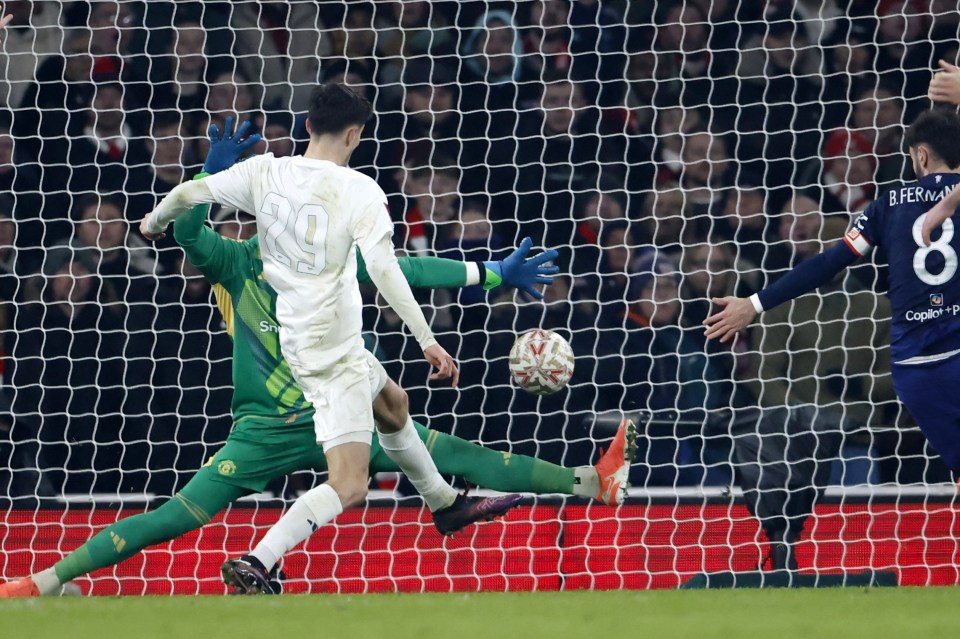 Arsenal's Kai Havertz scores a goal during an FA Cup match.